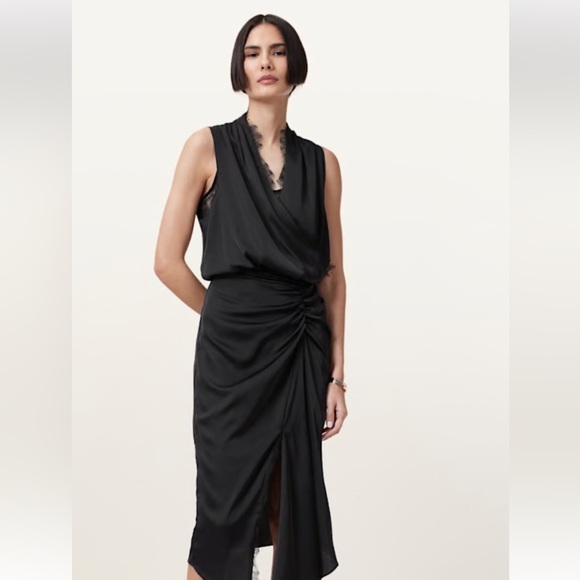 All Saints size 10 Elegant Black Sleeveless wrap Dress - Picture 6 of 6